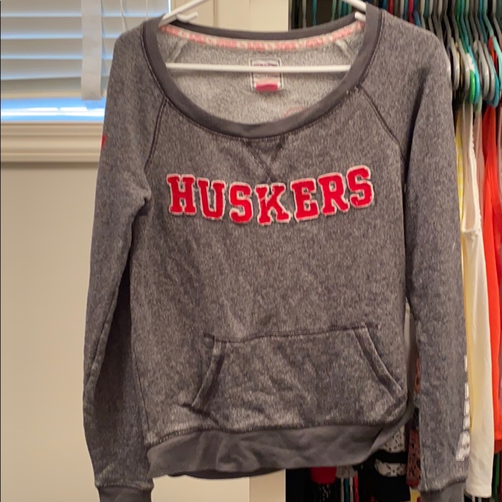 PINK Victoria's Secret Gray Nebraska Huskers Football Sweatshirt Cozy